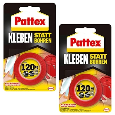 Imagen de Henkel Cinta adhesiva Pattex en lugar de taladrar, doble cara extra fuerte, para trabajos montaje el interior y exterior, fijación la pared sin setr con 2 unidades