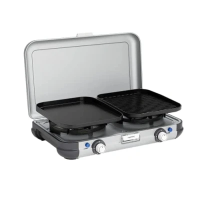 Imagen de Campingaz Camping Kitchen 2 Grill &amp; Go CV Cocina de Camping, Gas con x 2.000 vatios Potencia, Placas Parrilla extraíbles y Soportes para ollas