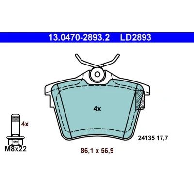 Imagen de ATE Ceramic 13.0470 2893.2 Juego de pastillas freno excl. contacto avisador desgaste con tornillos pinza PEUGEOT: 407 Berlina, SW