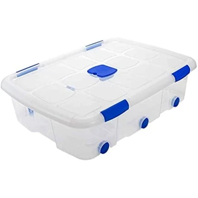 Imagen de AC Caja de ordenación plástico Transparente N.º 14 Contenedor para almacenar Juguetes, Libros, Ropa, Mantas Capacidad 56 litros Dimensiones Aprox.: 20,5 x 76,8 56,5 cm