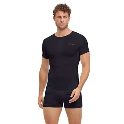 Imagen de FALKE Warm Round Neck M S/s TS Hilo Funcional Secado rápido 1 Pieza, Capa de Base Superior Hombre, Negro Black 3000, S