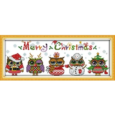 Imagen de Awesocrafts kit de punto cruz, búhos Navidad, patrones fáciles, bordado suministros Navidad (contado)