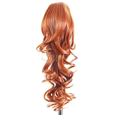 Imagen de Prettyland DH254 pelo largo Extensión de cabello, Peluca Cola Caballo ondulada con clips R01 Rojo cobre
