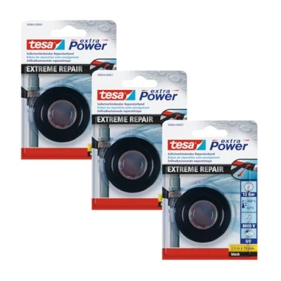 Imagen de tesa Extra Power Extreme Repair Cinta de reparación (3 unidades, silicona, para aislar y sellar, 3 x 2,5 m: 19 mm), color negro