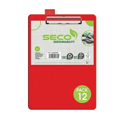 Imagen de Seco Portapapeles con cubierta de PVC A4+ clip resistente, color rojo (paquete 12)