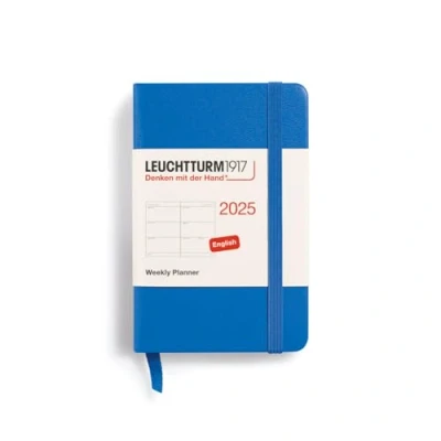 Imagen de LEUCHTTURM1917 370679 Agenda semanal 2025, Mini A7, tapa dura, planificador de 12 meses, a rayas, azul y inglés