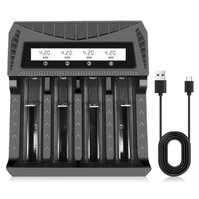Imagen de Cargador de Pilas Recargables, Rápido Pilas, 18650, Recargables AA y AAA para Ion Litio 3.7 V 18650 18500 26650 21700 16340