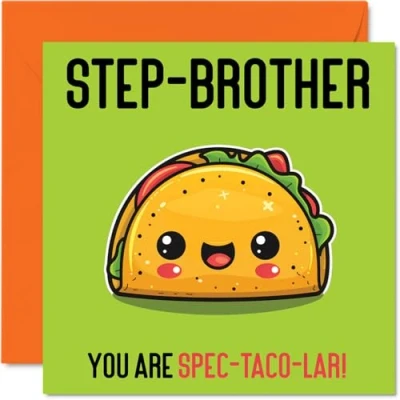 Imagen de tarjetas de cumpleaños para hermanastro Spec Taco lar Divertida tarjeta feliz hermanastra, regalos hermanastros, felicitación