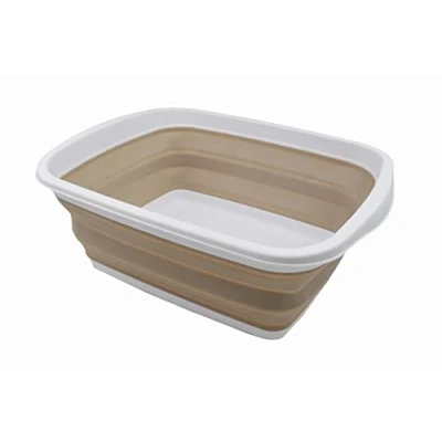 Imagen de SAMMART Tina plegable de 10 L, cubeta para platos, lavabo portátil, bañera plástico que ahorra espacio (blanco/latte, 1)
