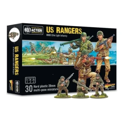 Imagen de Warlord Games US Rangers Infantry miniaturas de plástico a escala 28 mm para acción pernos altamente detalladas, la Segunda guerra Mundial juegos mesa