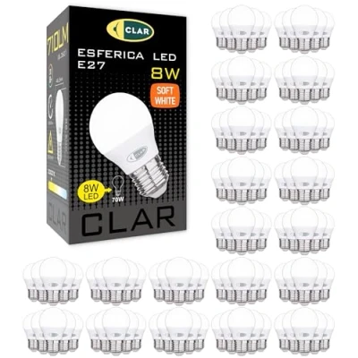 Imagen de CLAR Bombillas LED E27 Luz Calida, Bombilla Bajo consumo, Pequeña, 40W, E27, LED, G45, 8W (Pack 100)