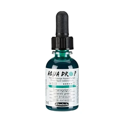 Imagen de Schmincke AQUA DROP, acuarela líquida a base de pigmentos, color Verde esmeralda en frasco 30 ml con pipeta, 24500034, para pintar acuarela, esbozos urbanos, caligrafía, rotulación mano