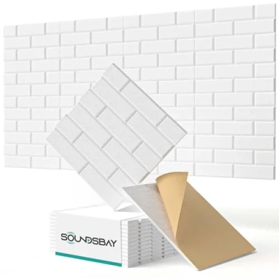 Imagen de Soundsbay placas acústicas autoadhesivas, 12 unidades, aislamiento acústico, pared de alta densidad, tipo ladrillo, insonorizadas para tratamiento acústico y decoración