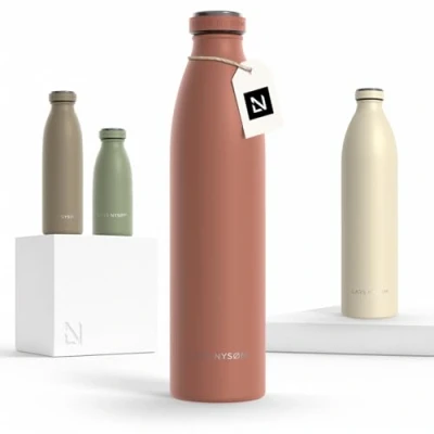 Imagen de Lars NYSØM Botella de Acero Inoxidable aislada 1l Agua 1 litro a Prueba Fugas para Deportes, Bicicleta, Perro, (Brick Red, 1000ml)