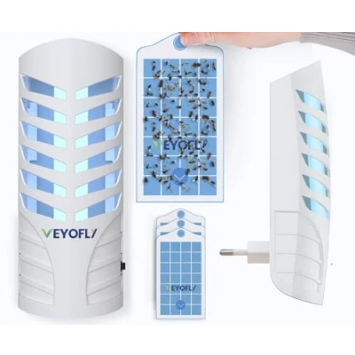 Imagen de VEYOFLY Trampa Moscas, Enchufe Insectos, Trampas Moscas Fruta Interiores Hogar Seguro Luz Anti Insectos Mosquitos, Gnats, Pulgas, Sin Olor (1 Dispositivos+3 Recambios)