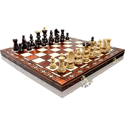 Imagen de Master of Chess Tablero Ajedrez Madera con Piezas “Ambasciatore de Lux 54cm Hecho a Mano y Portatil Grande Juego para Niños Adultos