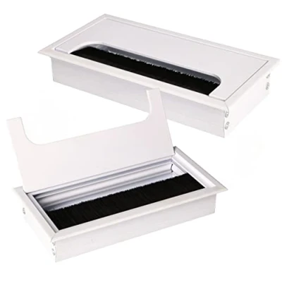 Imagen de KOTARBAU® 2 x Pasacables de aluminio 160 80 mm, para muebles, Blanco, rectangular mesa, escritorio, Organizador cables, Boquilla cables con tapa, uds