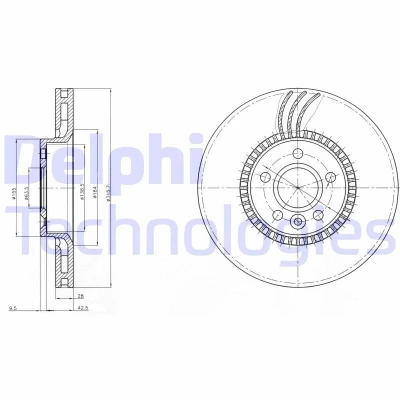 Imagen de DELPHI BG3784 Disco de freno 316 28 5 ventilado aceitado sin procesar cojinete rueda, anillo sensor ABS VOLVO: S60 I, XC90 S80 II