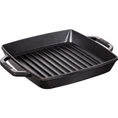Imagen de Staub Rechteckige Grillpfanne mit zwei Griffen, Schwarz Sartén Parrilla Cuadrada con Dos Asas, Color Negro, 23 cm, Hierro Fundido