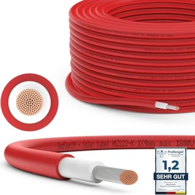 Imagen de RedStar24 Premium solar cable 4mm² Rojo 100m resistente a los rayos UV, flexible, fotovoltaico, PV, de conexión para panel solar, inversor y regulador carga, duradero