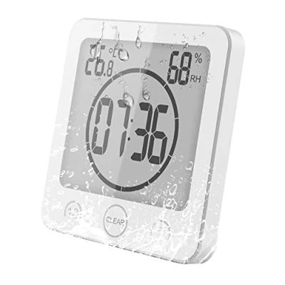 Imagen de VORRINC Reloj de Baño Temperatura Digital Despertador Digital, LCD Ducha Control Táctil, Termómetro Higrómetro Termohigrómetro Interior
