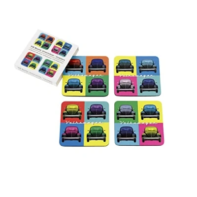 Imagen de BRISA VW Collection Posavasos de Corcho para Vasos Bebidas Volkswagen con Revestimiento MDF Escarabajo (Conjunto 4/Multicolor)