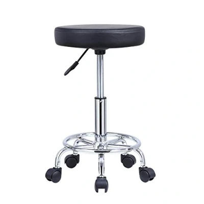 Imagen de KKTONER Taburete Redondo de Cuero PU reposapiés Ajuste Altura Giratorio Medical SPA salón taburetes Masaje Silla Trabajo Color Negro