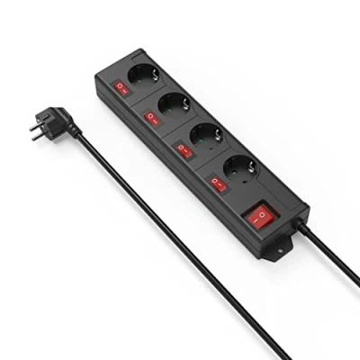 Imagen de Hama Regleta 4 Posiciones Schuko, Enchufe Cable 1,4 Metros Metros, Negro, Interruptor, Tomas controlables Individualmente