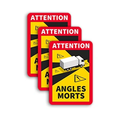 Imagen de 3 placas magnéticas Attention Angles Morts, 25 x 17 cm, para camiones y caravanas, cartel de advertencia Francia con protección UV