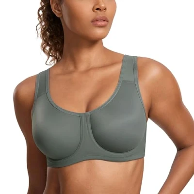 Imagen de SYROKAN Sujetador Deportivo Mujer con Aros Alto Impacto Tallas Grandes Tirantes Ajustables Sabio Gris 90E