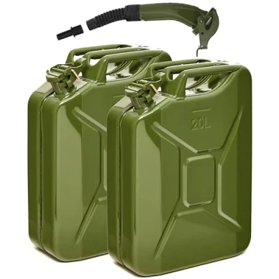 Imagen de BW® Bidón de combustible metal para gasolina, 2 x 20 litros, con boquilla verde oliva RAL 6003 Certificado TÜV y autorización UN Fabricado en Europa
