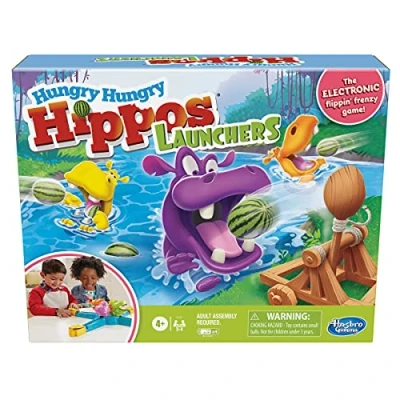 Imagen de Hasbro Gaming lanzadores de hipopótamos hambrientos para niños 4 años en adelante, juego electrónico preescolar 2 a jugadores (E9707802)