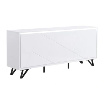 Imagen de Vente unique Aparador de 3 Puertas con Leds MDF Blanco Lacado SALIANO