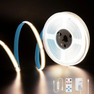 Imagen de PAUTIX tira de luces LED COB 4000K blanco, 5m 480LEDs/M kit regulables,24V Superbrillante cinta con control remoto RF 18teclas para hogar bricolaje