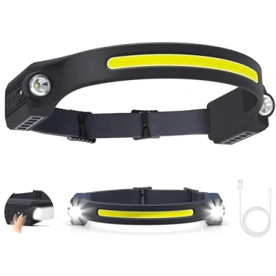 Imagen de puersit Linterna Frontal LED, Recargable con 5 Modos de Luz 260 Detector Movimiento, Impermeable Ligera para Correr Pescar Trabajar (1 pieza update)