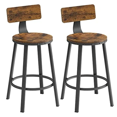 Imagen de VASAGLE taburetes de Bar, Juego 2, sillas Cocina con Marco Metal, Altura del Asiento 62,5 cm, fácil Montaje, diseño Industrial, Vintage marrón Negro LBC076B01