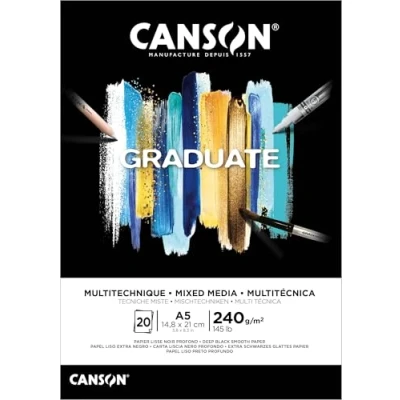Imagen de Canson Graduate Mix Media Bloc Encolado A5 20 hojas Negro Fino 240g, C31250P019
