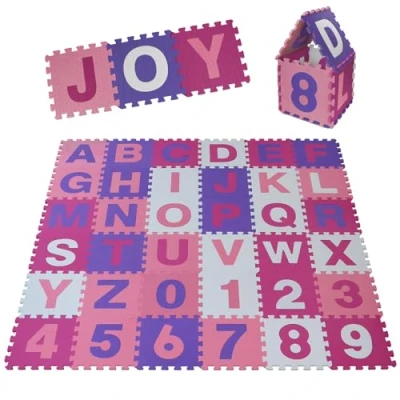 Imagen de ALPIDEX Alfombra Puzzle Infantil 36 Piezas Alfombrilla Suave Bebe Juego Suelo Niños Goma EVA Letras Números Rompecabezas, Color:Rosa