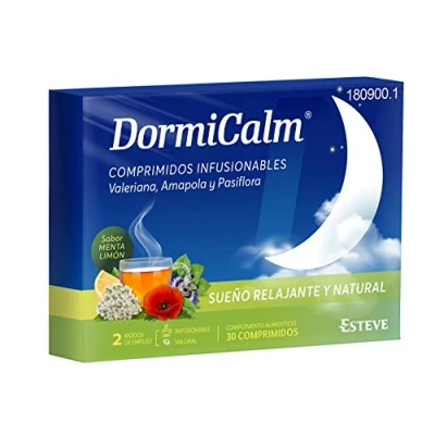 Imagen de DORMICALM. Complemento alimenticio con valeriana, pasiflora y amapola de california. 30 comprimidos. Relajación sueño natural.