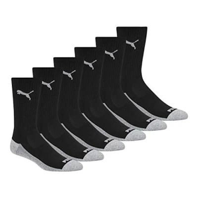 Imagen de PUMA Men&#039;s 6 Pack Crew Socks Calcetines, Negro/Gris, L (Pack de 6) para Hombre