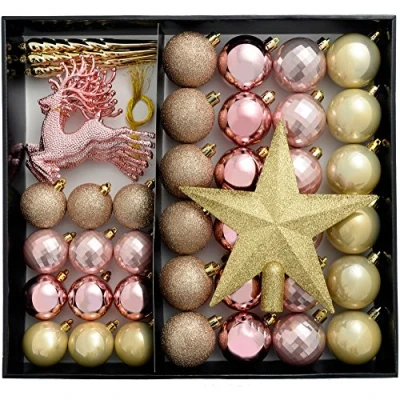 Imagen de WeRChristmas Paquete Piezas inastillables para decoración de árbol Navidad, colección champán/Malva, Dorado, 50 Piece