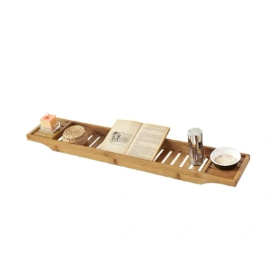 Imagen de SoBuy FRG212 N,ES Bandeja de Bambú para Bañera,Estante Baño,L80cm,con Soporte Libro, iPad y Móvil