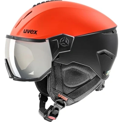 Imagen de uvex instinct visor, casco de esquí robusto unisex, con visera, ajuste talla individualizado, fierce red, black matt, 53 55 cm