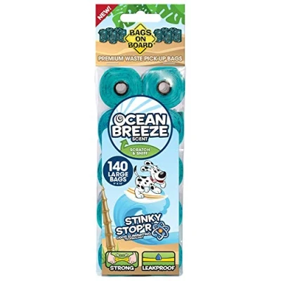 Imagen de Bags On Board bolsas para excrementos de perros resistentes y a prueba fugas Aroma brisa marina 140