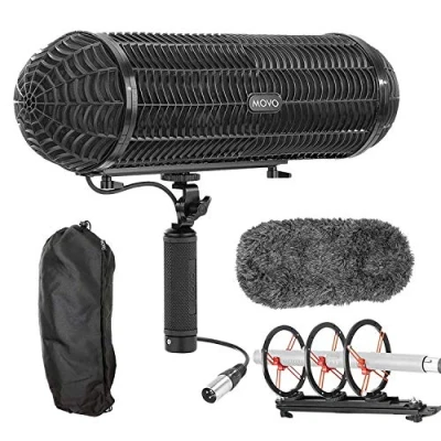 Imagen de Movo BWS1000 Blimp sistema de protección contra viento y vibración para micrófonos escopeta cuenta con soporte interno 12 puntos, cable XLR integrado, protector mango agarre