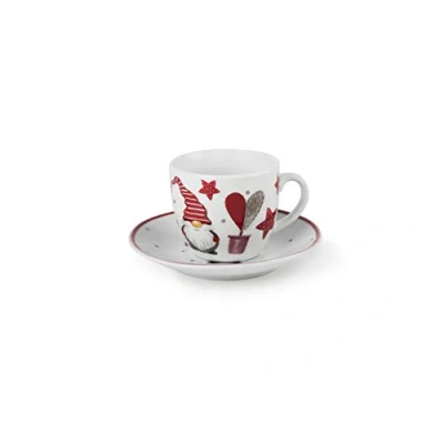Imagen de Excelsa Gnomo Christmas Juego de 6 tazas café con platillo, 90 cl, porcelana