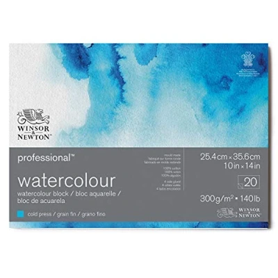 Imagen de Winsor &amp; Newton Papel de Acuarela Profesional, Grano Fino, 300gr, 100% Algodón, Blanco Natural, Libre Ácidos, 25,4X35,6CM, Bloc Encolado en los 4 Lados, 20 Hojas
