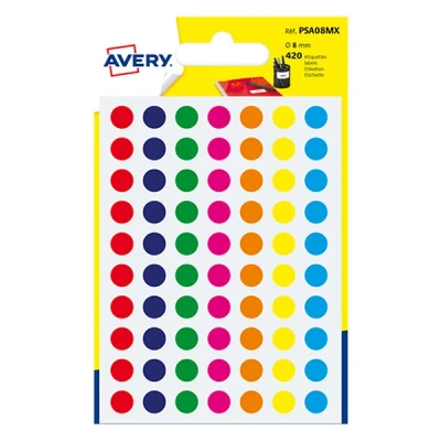 Imagen de Avery España PSA08MX Bolsa de gomets colores surtidos, medida 8 mm, total 420