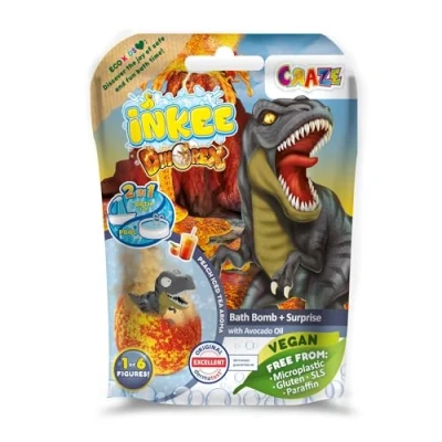 Imagen de LOCO Craze INKEE Bombas baño para niños con Sorpresa Figura de Dinorex, Aroma a Frambuesa, Color Amarillo, Incluye 80g, 1 6 diseños Dinosaurios, Sin Gluten