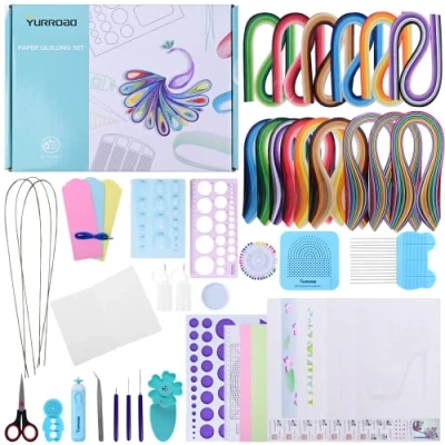 Imagen de YURROAD Juego de herramientas papel Quilling y 1860 tiras 3 mm/5 mm/10 mm con bolígrafo ranurado eléctrico Plantilla tablero Coach Peine para manualidades D636